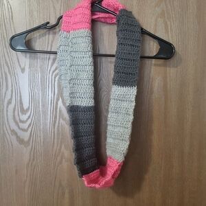 Cozy Women's Pink and Gray Crochet Infinity Scarf